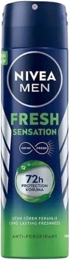 NIVEA MEN Erkek Sprey Deodorant Fresh Sensation 150 ml, Ter ve Ter Kokusuna Karşı 72 Saat Anti-perspirant Koruma, Ferah Koku