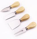 4'lü Çelik Peynir Bıçak Seti Bambu Saplı Servis Sunumluk Peynir Seti