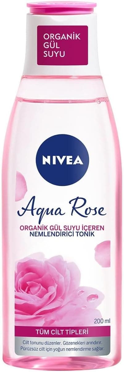 NIVEA Aqua Rose Organik Gül Suyu İçeren Nemlendirici Tonik (200 ml), Tüm Cilt Tipleri İçin, Gözenek Arındırıcı, 24 Saat Yüz Nemlendirici
