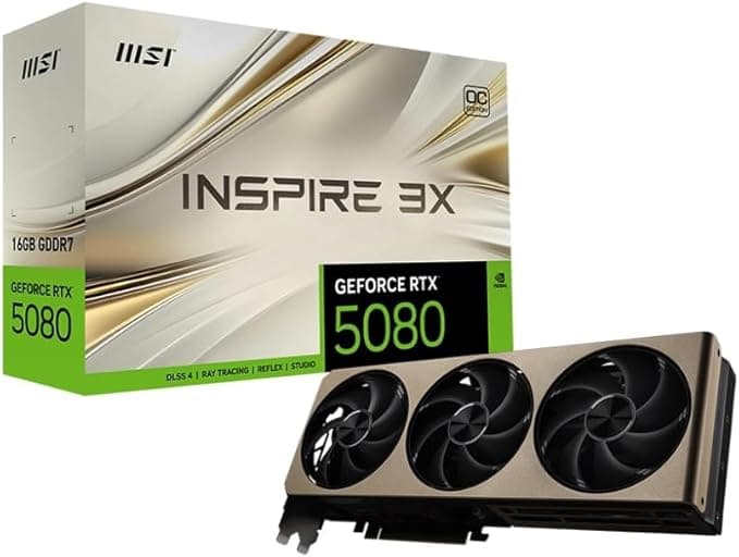 MSI GeForce RTX 5080 16G Inspire 3X OC — 16GB GDDR7 (30Gbps/256-bit), PCIe 5X 16, Boost: 2640 MHz, HDMI 2.1b, DisplayPort 2.1b