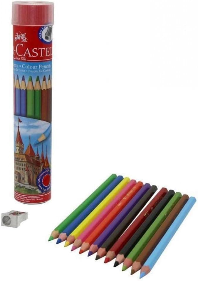 Faber-Castell Kuru Boya Kalemi, Kırmızı Metal Tüp Kutu, 12 Renk, Tam Boy, Kalemtıraş Hediyeli, Yumuşak Mineli, Kırılmaya Dayanıklı Uçlar, Kolay Açılır