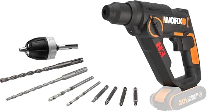 WORX WX390.9 20Volt 1.2J Profesyonel SDS-Plus Pnömatik Şarjlı Matkap + 8 Adet Uç + Mandren (Akü Dahil Değildir)