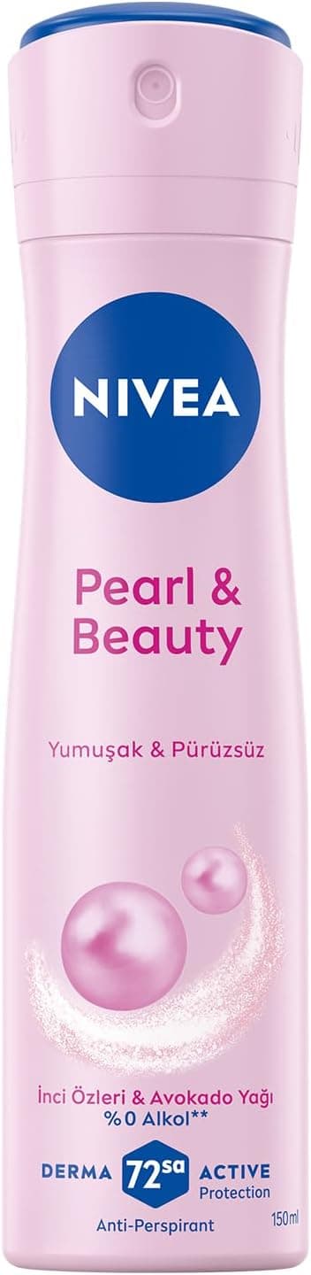 NIVEA Kadın Sprey Deodorant Pearl&Beauty 150 ml,72 Saat Terlemeye Karşı Anti Perspirant Koruma,Doğal İnci Özleri ve Avokado Yağı,Yumuşak,Pürüzsüz Koltuk Altı,Alkol İçermez