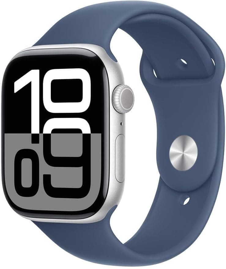 Apple Watch Series 10 GPS 46 mm Gümüş Rengi Kasa Akıllı Saat ve Kot Rengi Spor Kordon - M/L. Fitness Takibi, EKG uygulaması, Hep Açık Retina Ekran, Suya Dayanıklı Tasarım