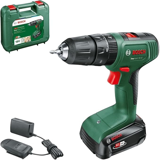 Bosch Home and Garden EasyImpact 18V-40 akülü darbeli matkap (1 akü 2,0 Ah, 18 Volt sistem, çantada)