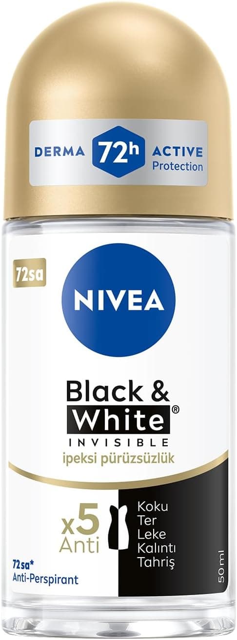 NIVEA Kadın Roll On Deodorant Black&White Invisible İpeksi Pürüzsüzlük 72 Saat Anti-perspirant Koruma 50ml