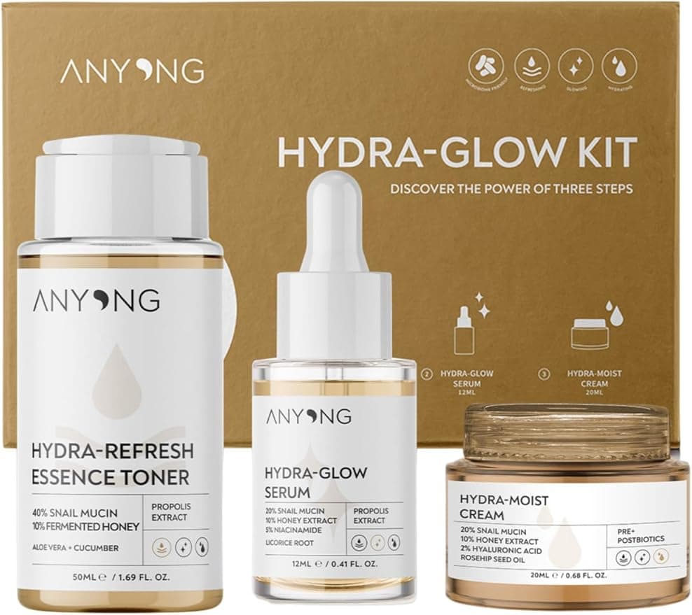 Anyong Salyangoz Özü Nemlendirici, Aydınlatıcı, Yatıştırıcı Cilt Bakım Kiti (TONİK, SERUM, KREM) Niacinamide (50 ML + 12 ML + 20 ML)
