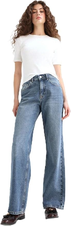 DeFacto Straight Wide Yüksek Bel Düz Paça Uzun Jean Pantolon