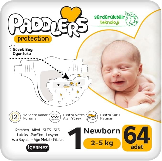 Paddlers Protection Yenidoğan Bebek Bezi 1 Numara (2-5 Kg) 64 Adet Jumbo Paket