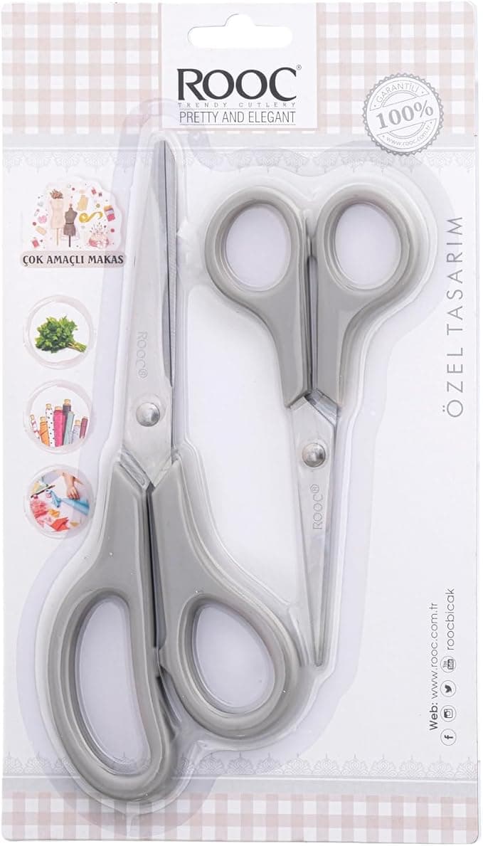 Rooc Premium Serisi Ergonomik Saplı Çelik Gıdaya Temasa Uygun 2'li Mutfak Makası, Gri