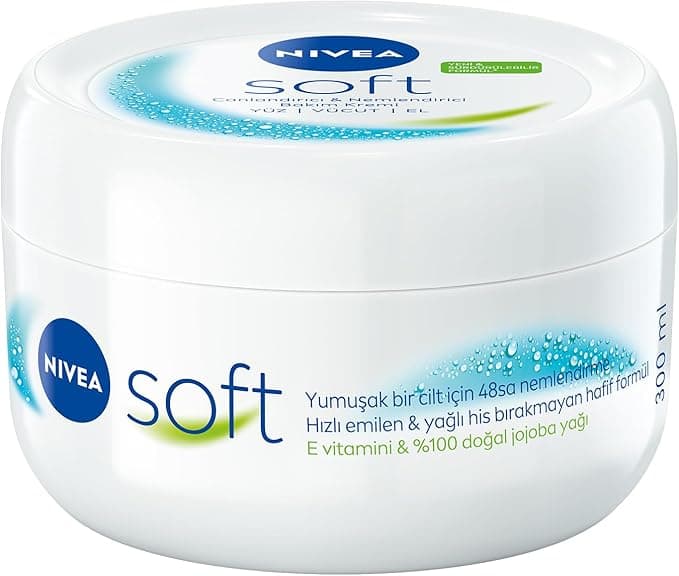 NIVEA Soft Nemlendirici Bakım Kremi 300 ml, 48 Saat Nemlendirme, Jojba Yağı,E Vitamini, Yüz,El,Vücut İçin,Paraben İçermez