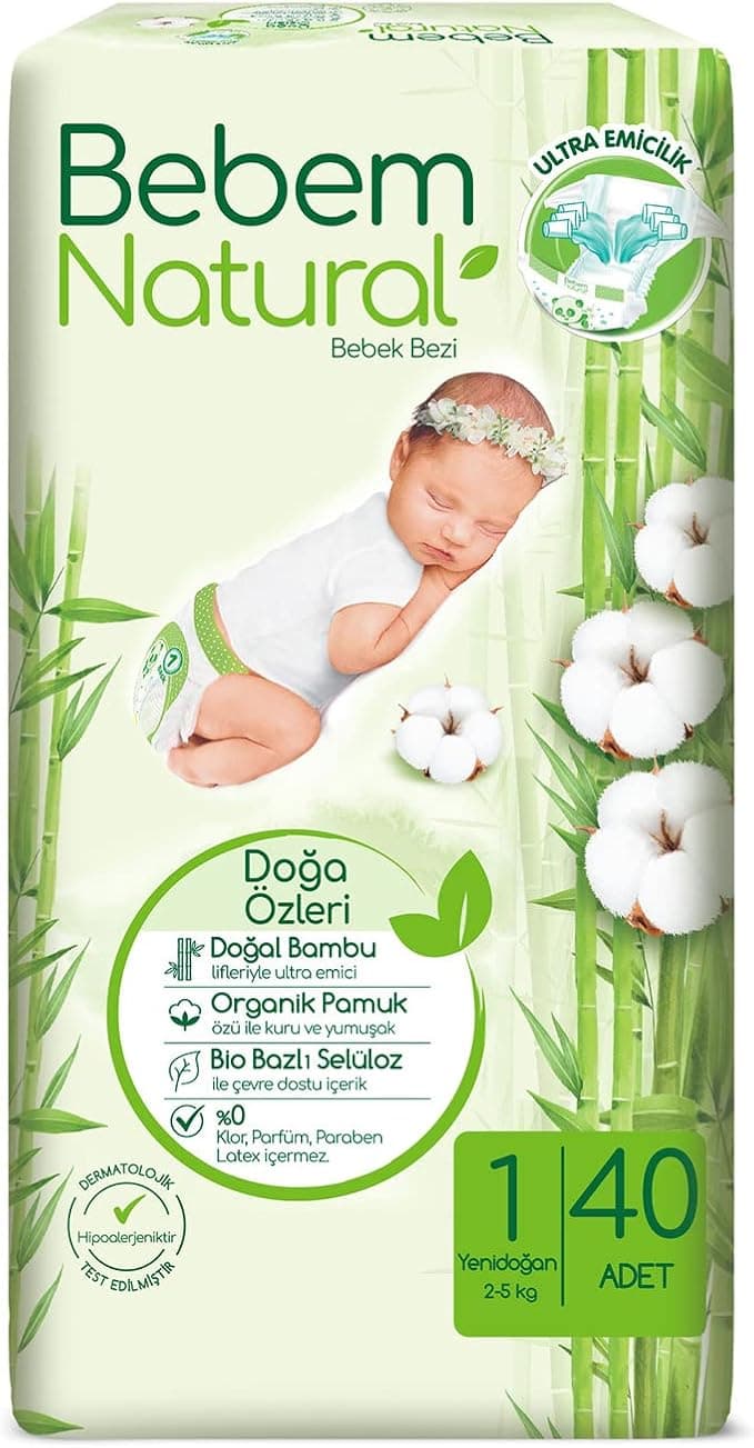 Bebem Natural 1 Beden Yenidoğan Bebek Bezi (1 x 40 Adet)