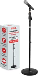 Pyle Evrensel Mikrofon Standı - M-6 Mikrofon Montaj Tutacağı ve Yüksekliği 27,5 "ila 57" inç arasında ayarlanabilir Yükseklik, Kompakt Yuvarlak Taban Plakası - Hızlı Ayar Kilit Sıkı Düğme Hafif ve