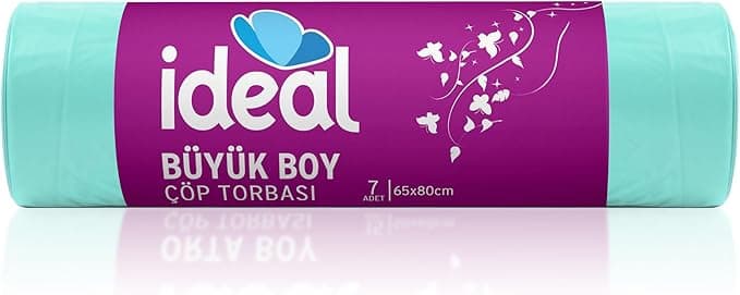 İdeal Büyük Boy Çöp Poşeti 7'li 65x80 cm, Sızdırmaz ve Yırtılmaz, Ekonomik Büyük Boy Çöp Torbası, Geri Dönüştürülebilir Atık Torbası, Doğa Dostu, Sürdürülebilir, Güçlü ve Dayanıklı Çöp Poşeti