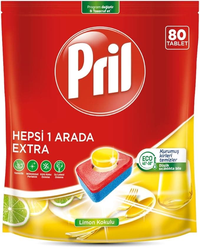 Pril Hepsi Bir Arada Extra Tablet Bulaşık Deterjanı 80 Yıkama, 80 tablet