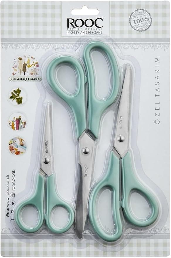 Rooc Premium Serisi Ergonomik Saplı Çelik Gıdaya Temasa Uygun 3'lü set Mutfak Makası, Yeşil