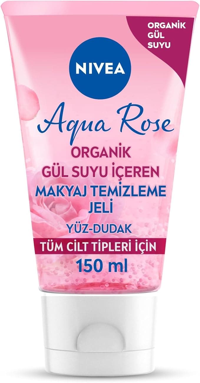NIVEA Aqua Rose Organik Gül Suyu İçeren Makyaj Temizleme Jeli 150 ml, Nemlendirici, Canlandırıcı