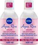 NIVEA Aqua Rose Organik Gül Suyu İçeren Çift Fazlı Makyaj Temizleme Suyu, 400 ml, Tüm Cilt Tipleri için, Yüz, Göz ve Dudak Temizleme, Tonik Etkisi (2 paketi)