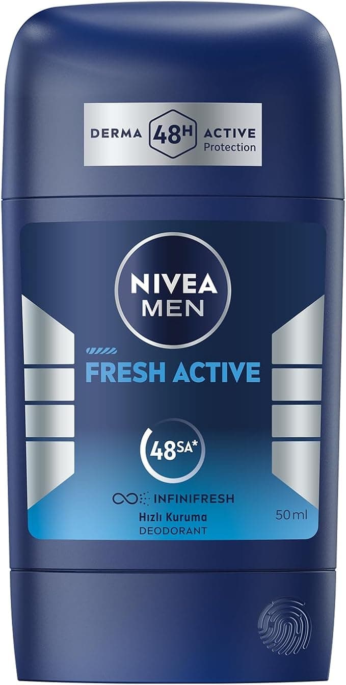 NIVEA MEN Erkek Stick Deodorant Fresh Active 50 ml, Ter ve Ter Kokusuna Karşı 48 Saat Deodorant Koruması, Okyanus Özleri,Alüminyum İçermez