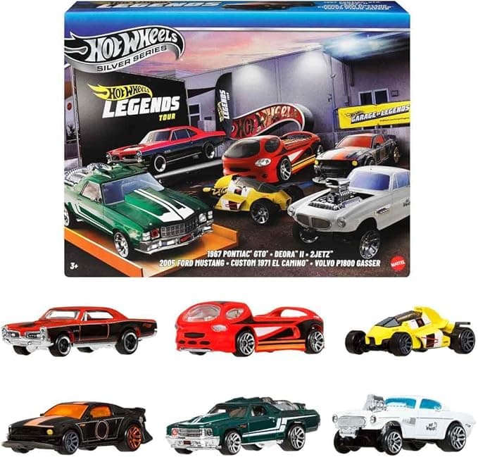 Hot Wheels 1:64 ölçekli metal oyuncak araba ve kamyonlar, özel süslemelere sahip 6'lı HW Legends araç seti (Stiller çeşitlilik gösterebilir), JBY78