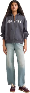 DeFacto Oversize Geniş Kalıp Kapüşonlu Sırt Baskılı Fermuarlı Sweatshirt