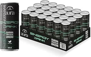 Aura Sağlıklı Enerji İçeceği | 250 ml x 24'lü Kutu | Doğal İçerikli, Düşük Şekerli | Ginseng, Guarana, Ginkgo Biloba Destekli | Aspartam ve Asesulfam K İçermez