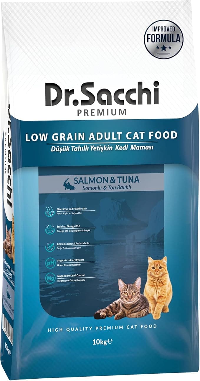 Dr.Sacchi Düşük Tahıllı Somonlu Ve Ton Balıklı Yetişkin Kedi Maması 10 kg