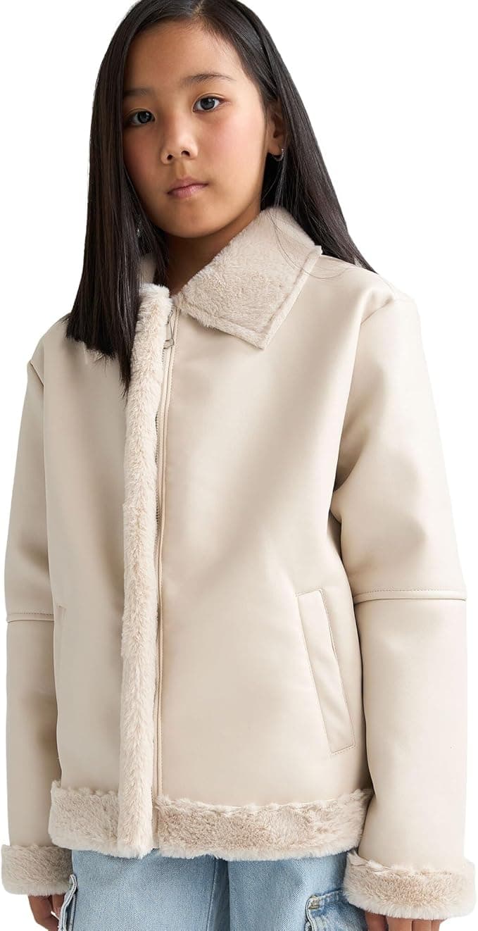 DeFacto Kız Çocuk Suni Kürk Astarlı Fermuarlı Mont