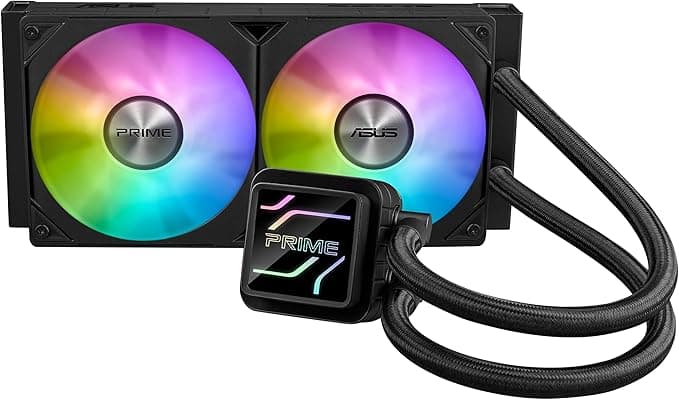 ASUS PRIME LC 240 ARGB SIVI SOĞUTUCU ÖZEL TASARLANMIŞ CPU TEMAS ALANI VE KANATÇIKLI KANALLARA SAHİP SONSUZ AYNA LENS SEÇENEKLERİ OLAN SU BLOĞU, ÖNCEDEN MONTE EDİLMİŞ ARGB FANLAR VE AURA AYDINLATMA