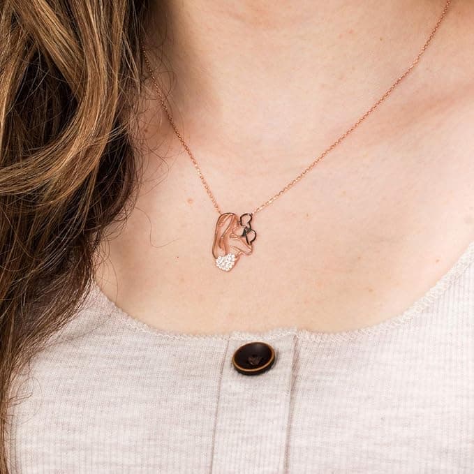 Yeni Annelere Özel El Yapımı Gümüş Kolye - Rose Kaplama, Kalp Tasarımı