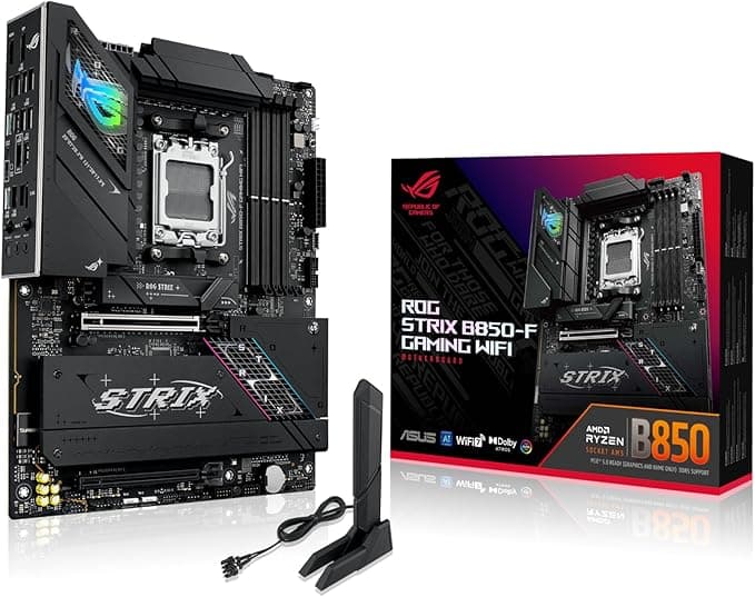 ASUS ROG STRIX B850-F GAMING WIFI AMD B850 AM5 DDR5 8000 DP HDMI 4x M2 USB3.2 Gen 2x2 WiFi 7 + BT AURA RGB 2.5Gbit LAN ATX 16+2+2 Güç Aşamaları, 2xGen5 M.2, ASUS Q-Design, Ready for Advanced AI PC