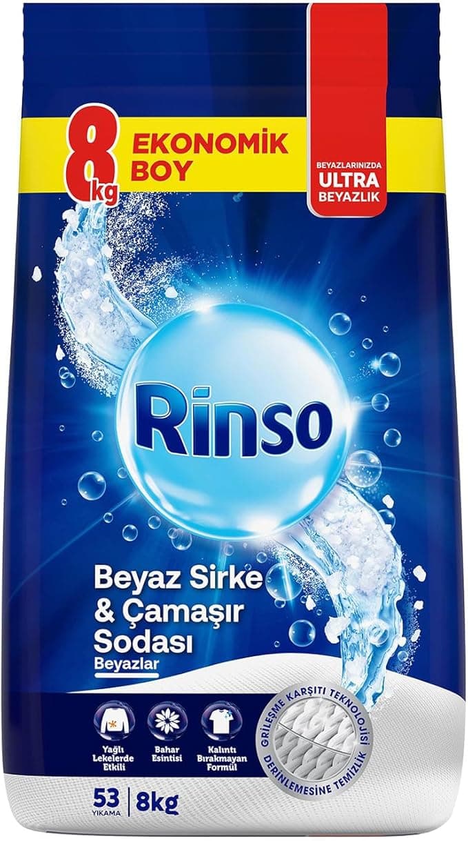 Rinso Beyaz Sirke ve Çamaşır Sodası Beyazlar için Toz Deterjan 8 KG