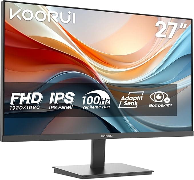 KOORUI E2711F 27 inç Monitör Full HD, 100 Hz, 5ms, Göz Konforu, sRGB%99 Farbumfangs, (1920 x 1080, HDMI, VGA, Neigbar, VESA 75x75)