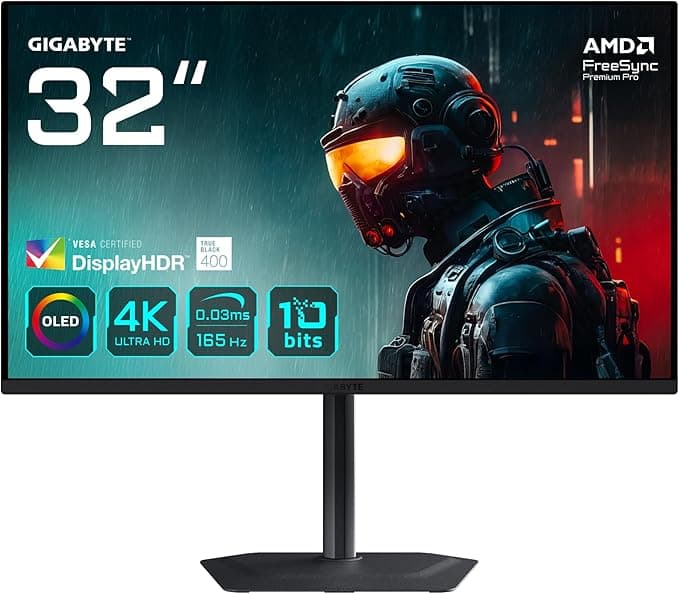 GIGABYTE MO32U 32" OLED Gaming Monitor, 4K UHD (3840x2160),165Hz, 0.03ms GTG, Mat Ekran, HDMI 2.1, DisplayHDR True Black 400, KVM & USB-C, Dahili Hoparlör