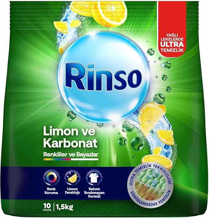 Rinso Toz Çamaşır Deterjanı Limon ve Karbonat Renkliler ve Beyazlar İçin 1,5 KG