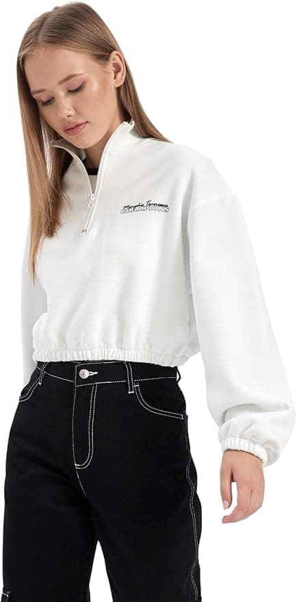 DeFacto Coool Crop Yarım Fermuarlı Kalın Sweatshirt