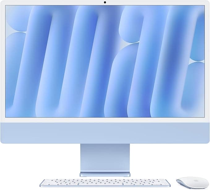 Apple M4 çipli iMac Hepsi-Bir-Arada Masaüstü Bilgisayar: 8 çekirdekli CPU, 8 çekirdekli GPU, 24 inç Retina Ekran, 16 GB Birleşik Bellek, 256 GB SSD Depolama, Uyumlu Aksesuarlar. Mavi