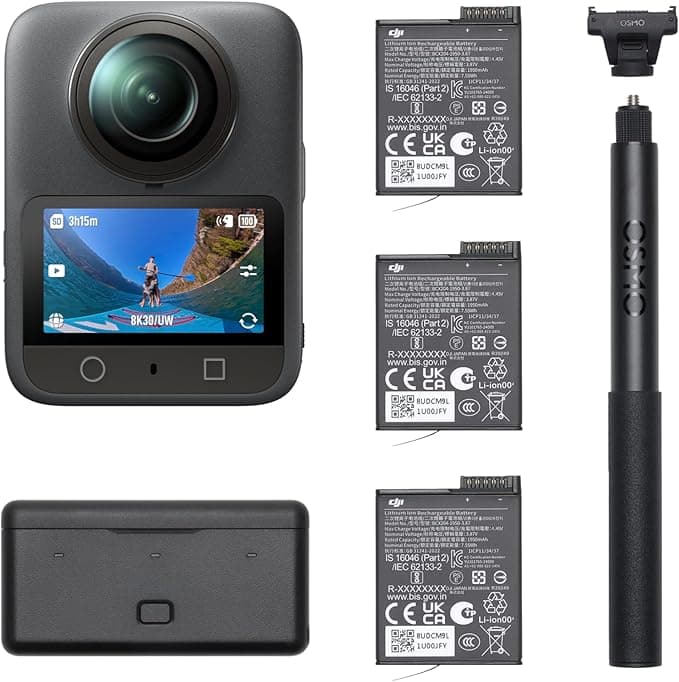 DJI Osmo 360 Adventure Combo - 1 İnç Sensörlü 360 Derece Kamera, Yerel 8K-360° Video, 120MP Panoramik Fotoğraflar, 100 Dakika 8K Kayıt, Seyahat ve Spor için Aksiyon ve Vlog Kamerası