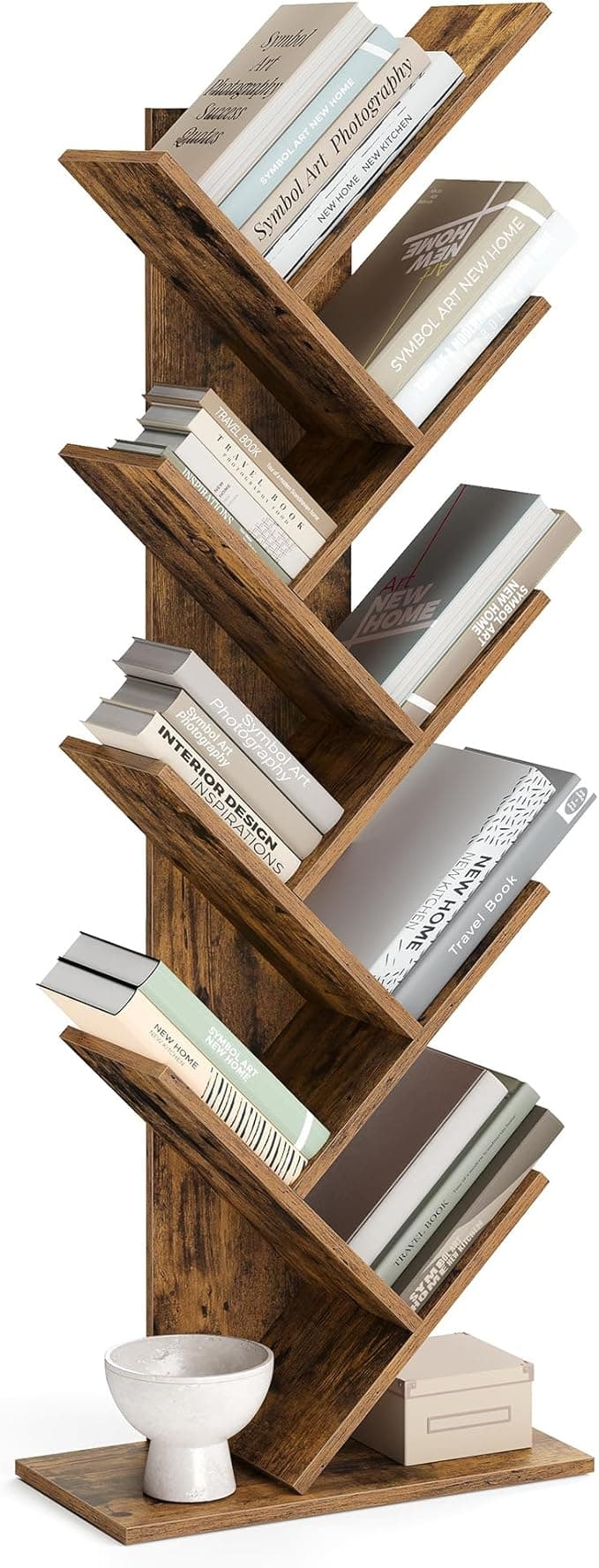 Vasagle Ağaç Kitap Rafı, 8 Katlı Ayaklı Kitaplık, Oturma Odası, Ev Ofis için Ahşap Raflı, Rustik Kahverengi Lbc11Bx