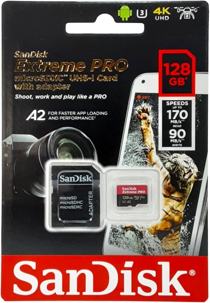 SanDisk Extreme Pro 128 GB microSDXC Hafıza Kartı SDSQXCY-128G-GN6MA, 170 MB/sn'e kadar