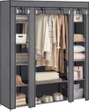 SONGMICS gardırop, kumaş gardırop, dokunmamış kumaş kapaklı, elbise askılı katlanır gardırop, 45 x 150 x 175 cm, 12 raf, metal çerçeve, yatak odası için gardırop, gri LSF03G