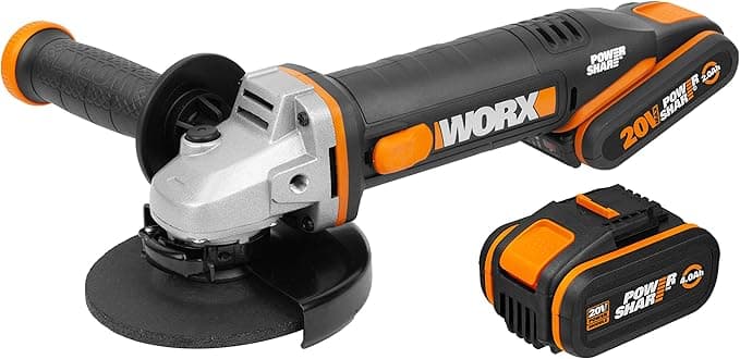 WORX WX803 20Volt 2.0/4.0 Ah. Li-ion Çift Akülü 125mm Profesyonel Şarjlı Avuç Taşlama
