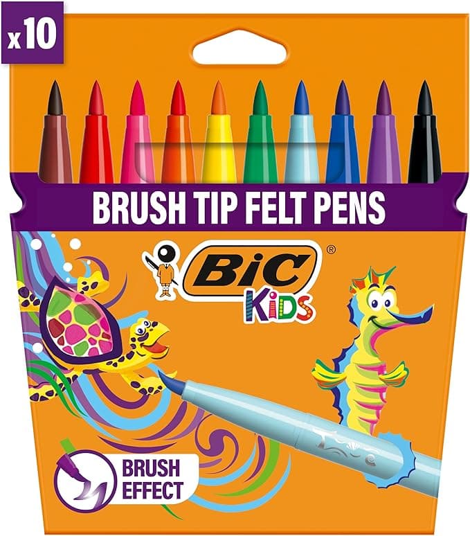 BIC Kids Visaquarelle Fırça Uçlu Boya Kalemi 10 Renk, Fırça Başlı Esnek ve Yumuşak Uç, Yıkanabilir Su Bazlı Boya