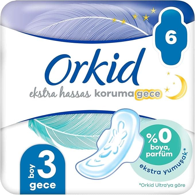 Orkid Extra Hassas Koruma (Boy 3) Gece 6lı Hijyenik Ped