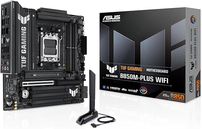 ASUS TUF GAMING B850M-PLUS WIFI AMD B850 AM5 DDR5 8000 DP HDMI 3x M2 USB3.2 Gen 2x2 WiFi 6E + BT AURA RGB 2.5Gbit LAN mATX 14+2+1 Güç Aşamaları, 1xGen5 M.2, Ready for Advanced AI PC