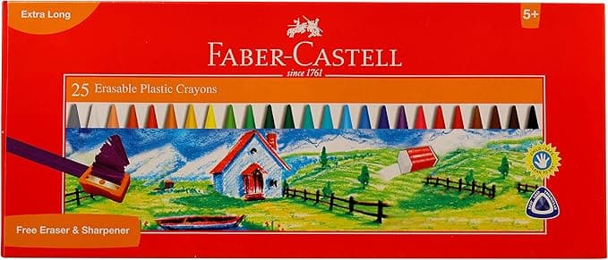 Faber-Castell Silinebilir Mum Boya, 25 Renk, Kalemtıraşla Açılabilir, Ufalanmaz, Canlı ve Örtücü Renkler