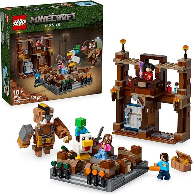 LEGO Minecraft Orman Malikanesi Dövüş Ringi 21272-10 Yaş Üzeri Kız ve Erkek Çocuklar için Tavuk Jokey ve Duruşu Ayarlanabilir Büyük Domuz Minifigürleri İçeren Yaratıcı Oyuncak Yapım Seti (491 Parça)