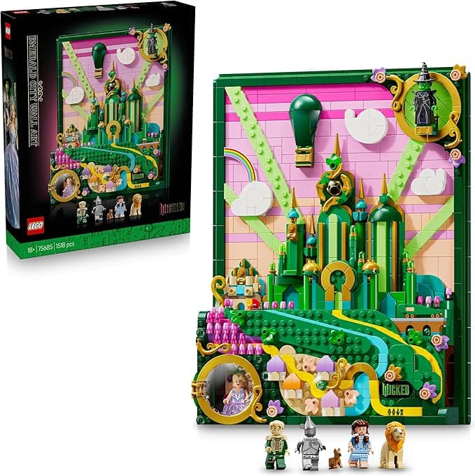 LEGO Wicked Emerald City Duvar Tablosu 75685 - Yetişkin Kadınlar ve Erkekler için Dorothy Gale, Korkak Aslan, Korkuluk ve Teneke Adam Minifigürleri İçeren Dekoratif Model Yapım Seti (1518 Parça)