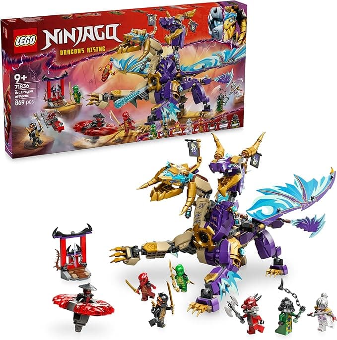 LEGO NINJAGO Odak Ark Ejderhası 71836-9 Yaş Üzeri Kız ve Erkek Çocukları için 8 Ninja Minifigürü ve 1 Spinjitzu Topaç Aracı İçeren Yaratıcı Oyuncak Yapım Seti, Çocuklar için Hediye Fikri (869 Parça)