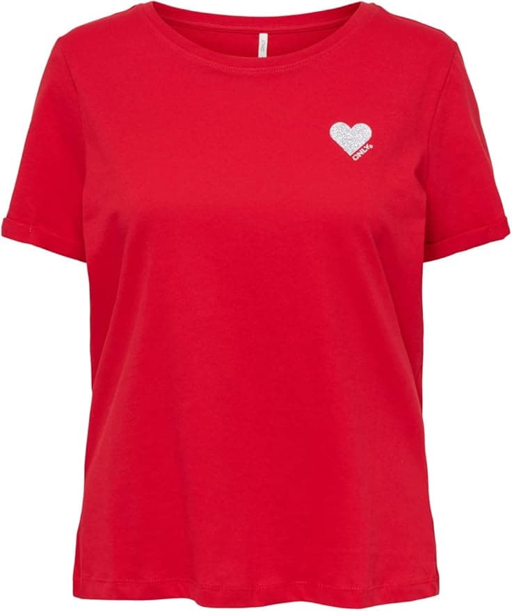 ONLY Kadın ONLETTA REG S/S BEE TOP BOX JRS Tişört, kırmızı, XL